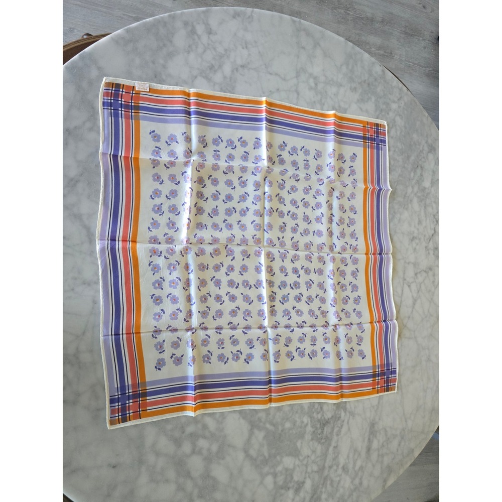 Vintage Glentex Scarf Made in Japan Purple Floral Orange Plaid Stripe Square